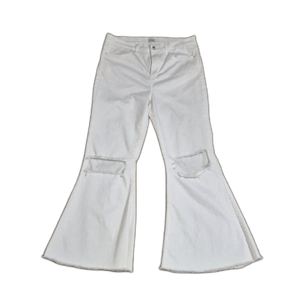 Sneak Peek White Bell Bottom Jeans 30 Distressed Knee Flare Boho Denim